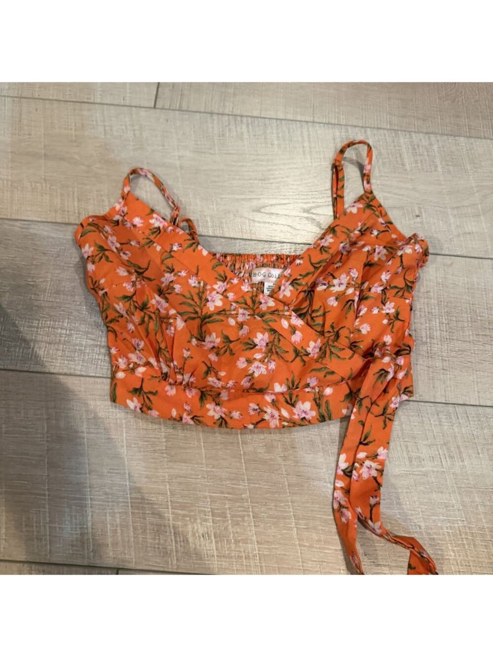 BOG Collective Womens Orange Floral Cropped Top Shirt XS